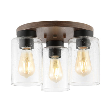 Nola 13" Bohemian Farmhouse Iron/Seeded Glass LED Semi Flush Mount - JONATHAN Y